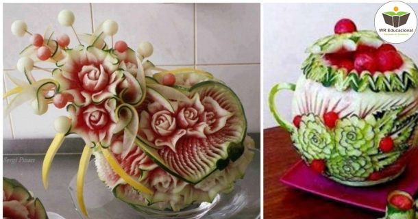 esculturas em frutas e legumes